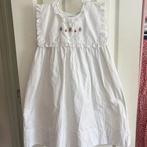White Sleeveless Dress with Embroidered Bunny Detail